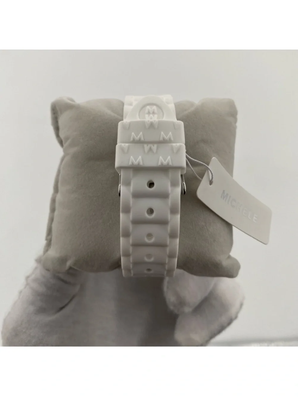 Michele White Chronograph Watch with Silver-Tone Case